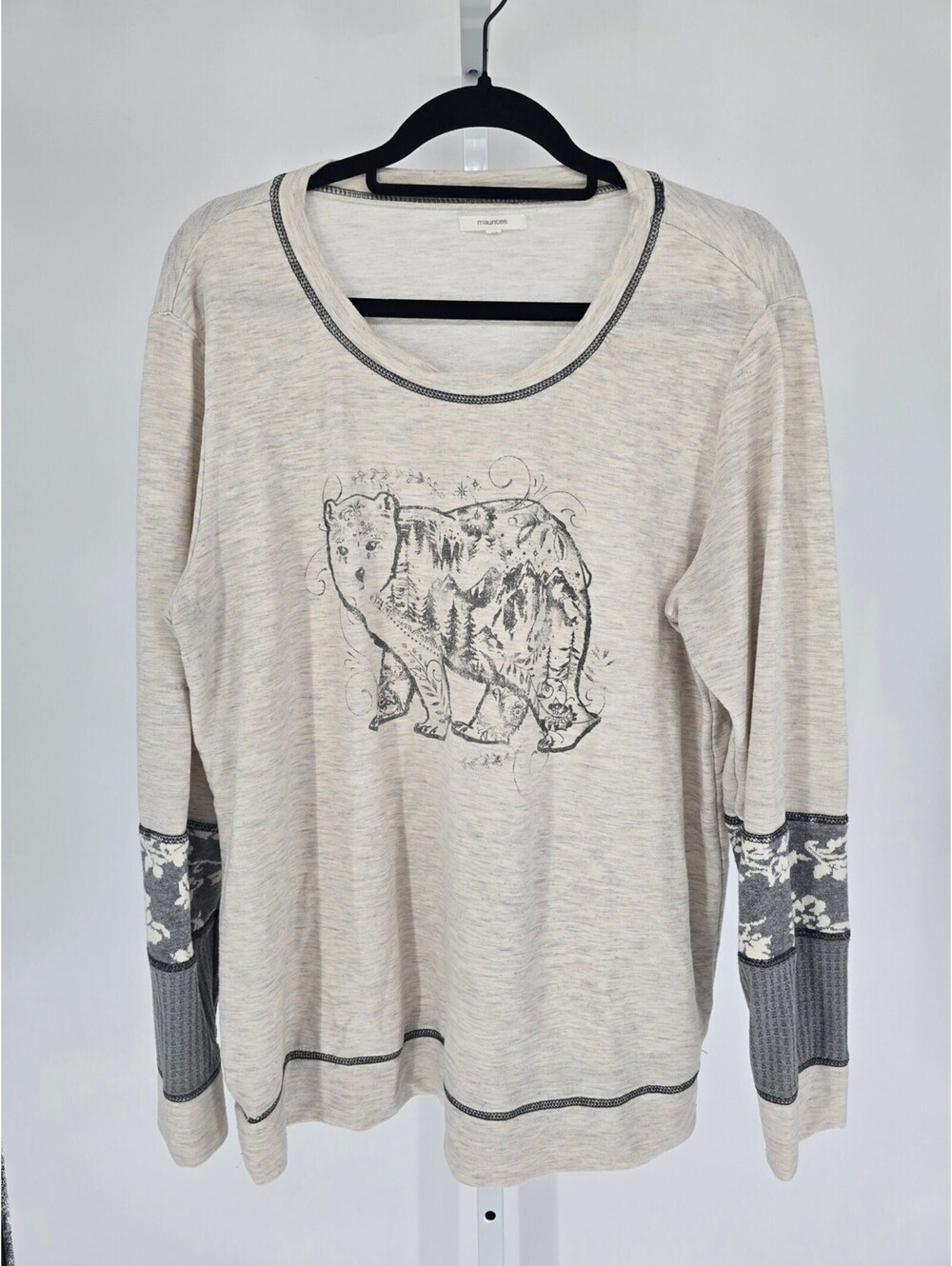 Maurices Womens Sz XL Lightweight Long Sleeve Sweater Bear Mountain Print